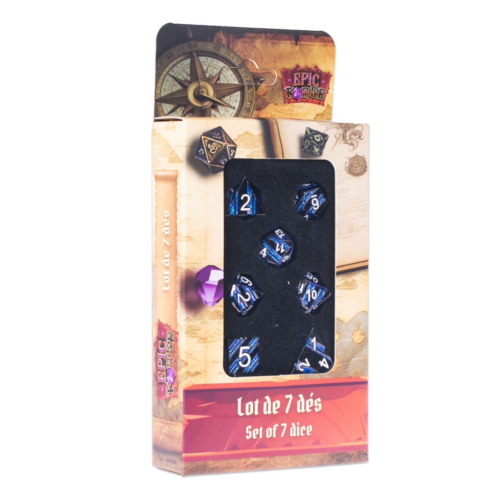 EPIC FORGE 7 dices pack- Metal- Blanc and Blue - Trade Invaders 3701625906148