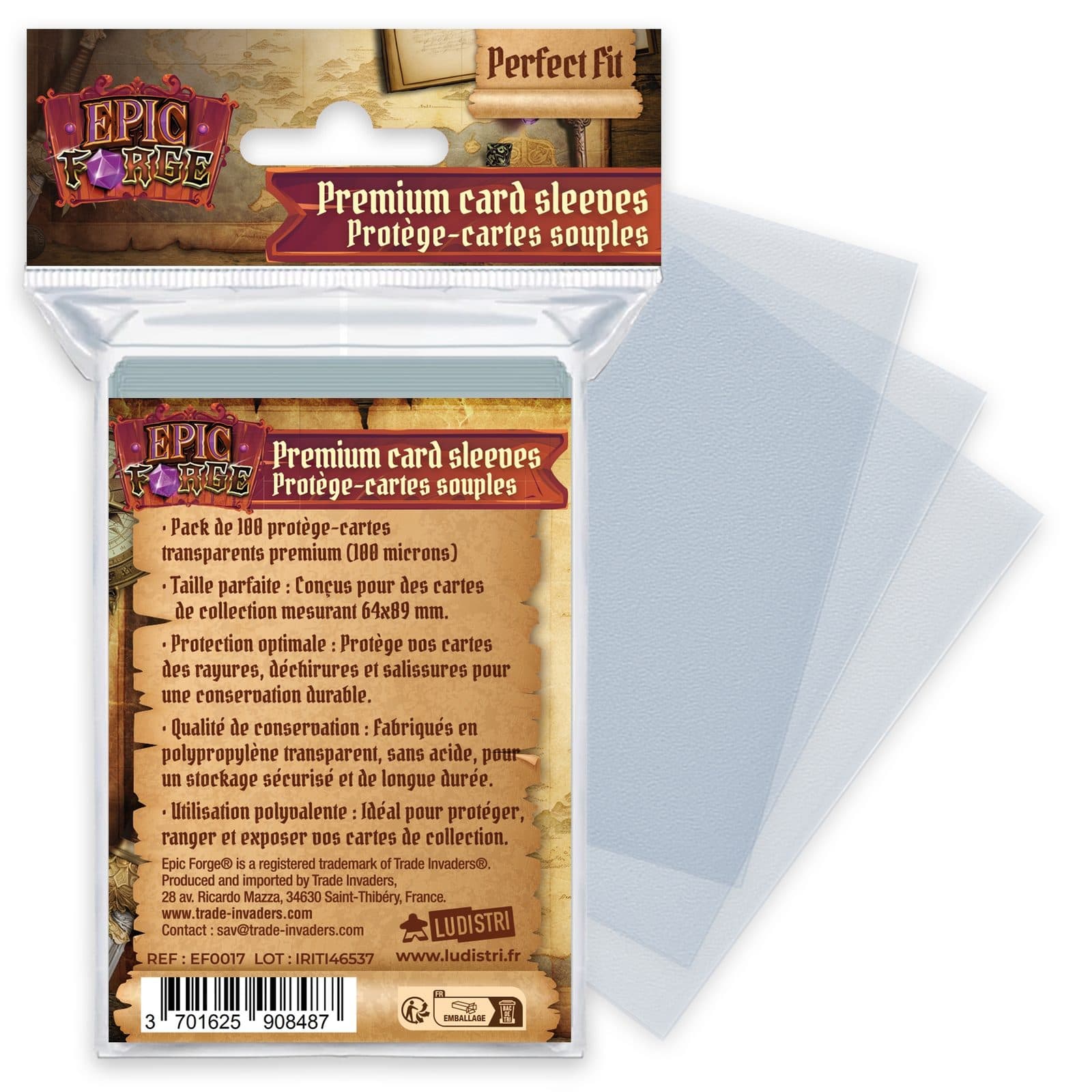 EPIC FORGE Card sleeves - Perfect Fit (64*89 mm) x100 (50 microns) - Trade Invaders 3701625908487
