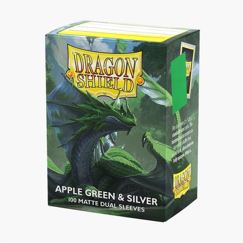DRAGON SHIELD Dual Matte Sleeves - Apple Green & Silver (100 Sleeves) - 5706569150730